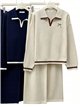 Conjunto jersey cuello polo lazo y pantalón wide leg