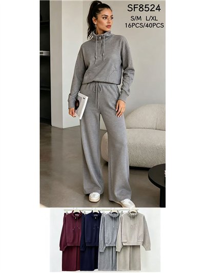 Conjunto sudadera de punto cuello alto y pantalón wide leg 2