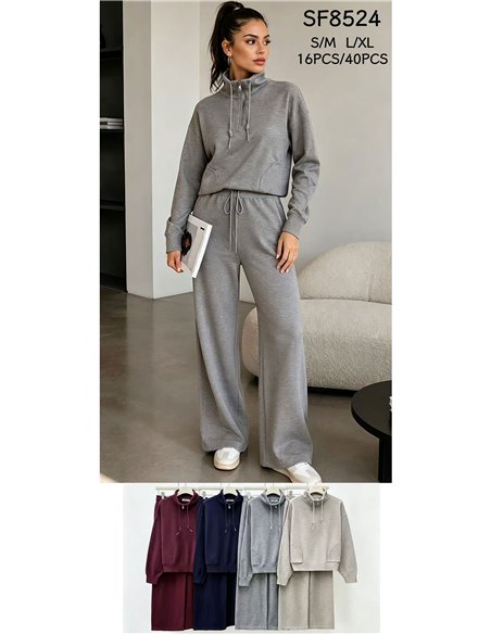 Conjunto sudadera de punto cuello alto y pantalón wide leg