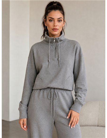 Conjunto sudadera de punto cuello alto y pantalón wide leg