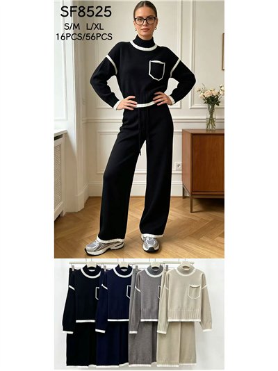 Conjunto jersey ribete contraste cuello alto y pantalón wide leg 2