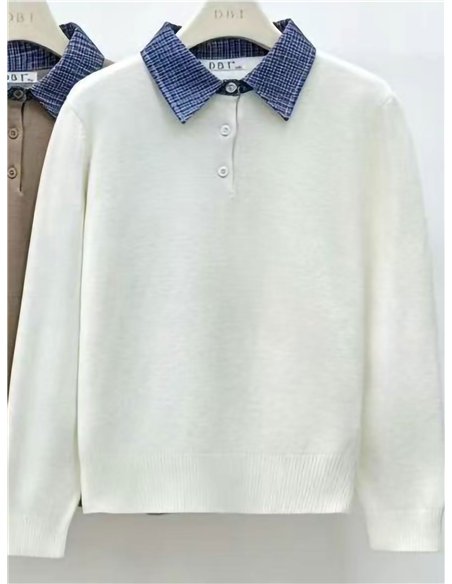 Jersey cuello polo de cuadros