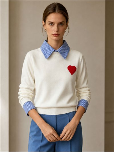 Pull en forme de cœur à effet chemise