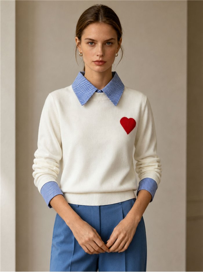 Pull en forme de cœur à effet chemise