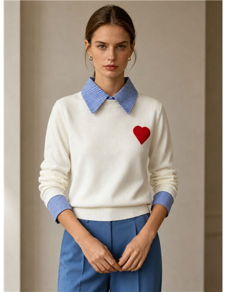 Pull en forme de cœur à effet chemise