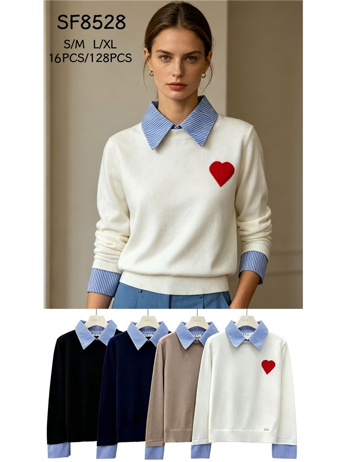 Pull en forme de cœur à effet chemise