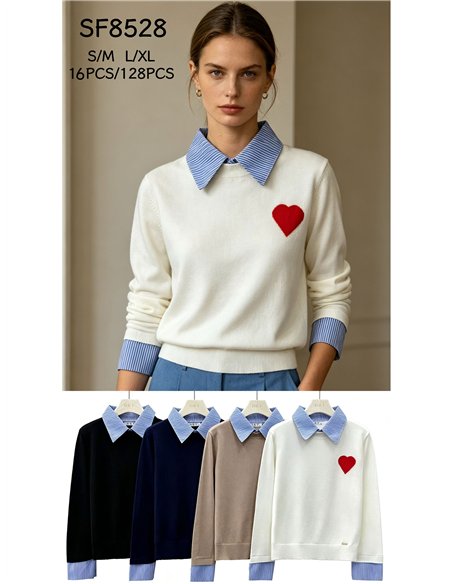 Pull en forme de cœur à effet chemise
