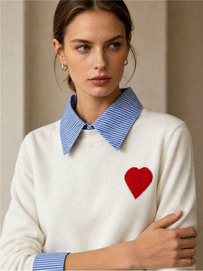 Pull en forme de cœur à effet chemise