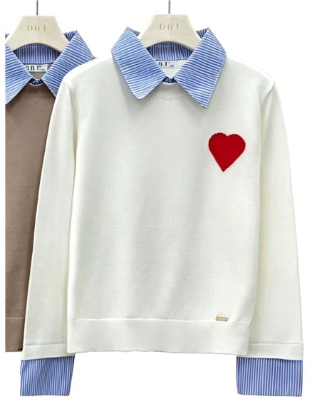 Pull en forme de cœur à effet chemise