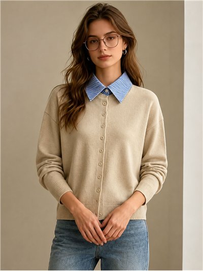 Cárdigan cuello camisero de rayas