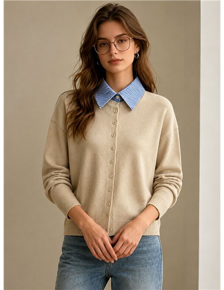 Cárdigan cuello camisero de rayas
