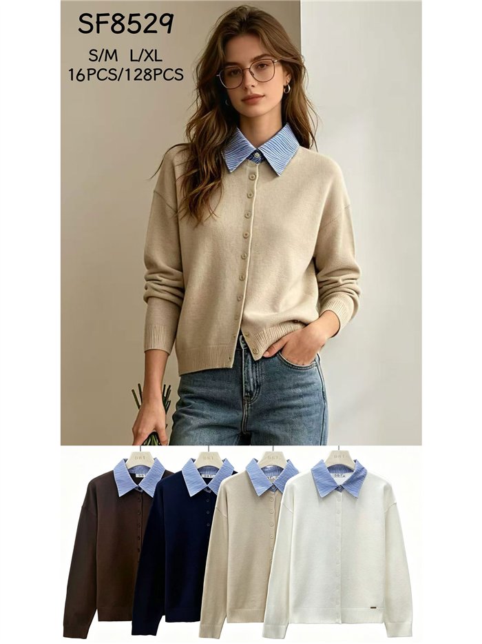 Cárdigan cuello camisero de rayas