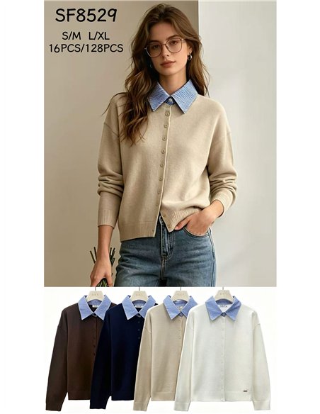 Cárdigan cuello camisero de rayas