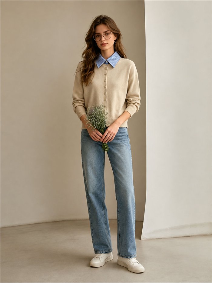 Cárdigan cuello camisero de rayas