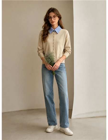 Cárdigan cuello camisero de rayas