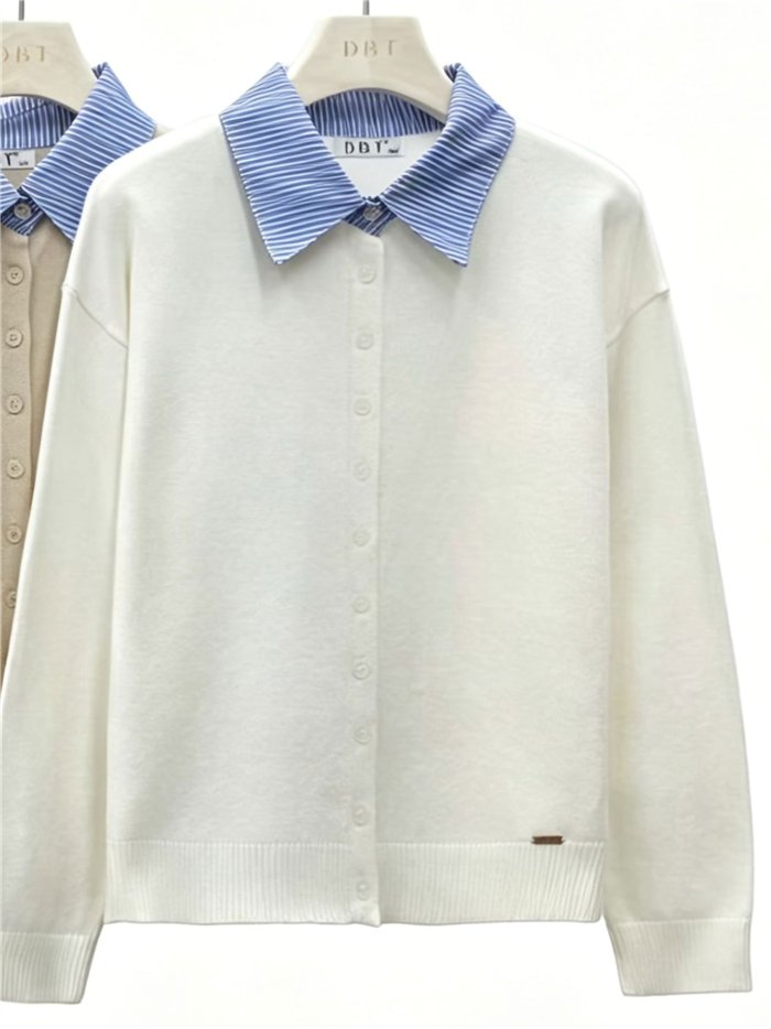 Cárdigan cuello camisero de rayas