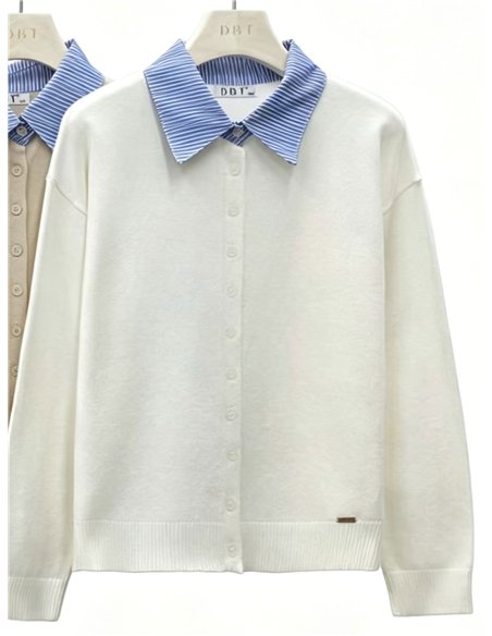 Cárdigan cuello camisero de rayas