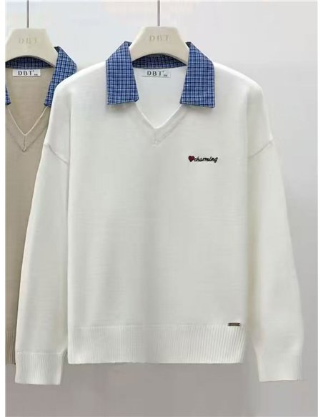 Jersey cuello camisero de cuadros