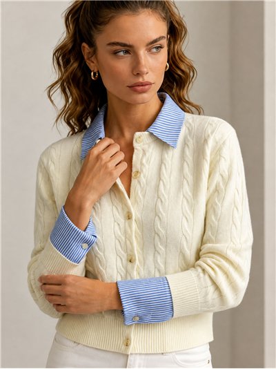 Cárdigan trenzado cuello camisero