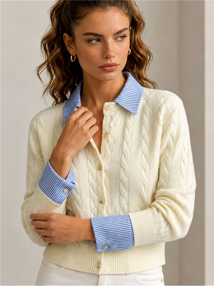 Cárdigan trenzado cuello camisero