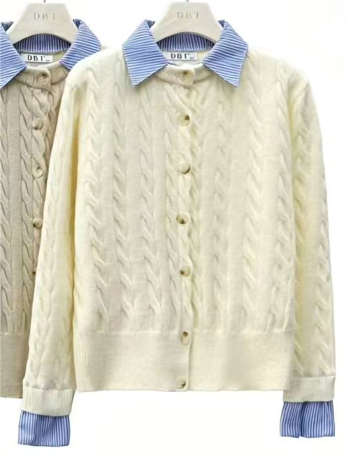 Cárdigan trenzado cuello camisero