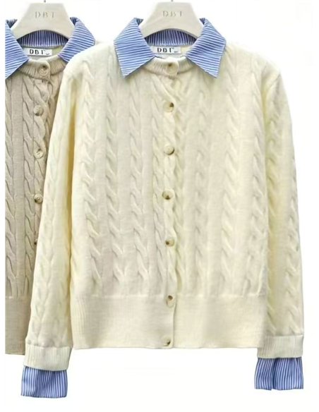 Cárdigan trenzado cuello camisero