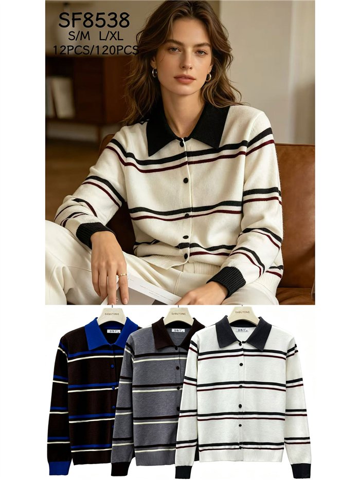 Cárdigan de rayas cuello polo