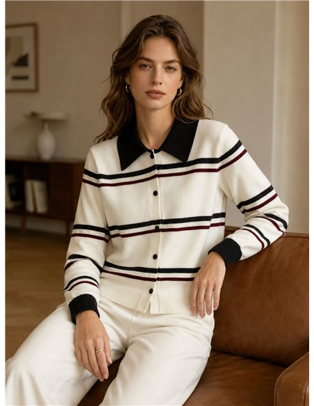 Cárdigan de rayas cuello polo