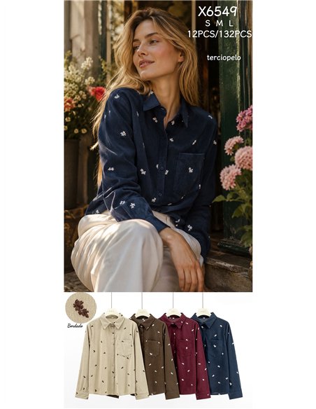 Camisa terciopelo flores bordadas
