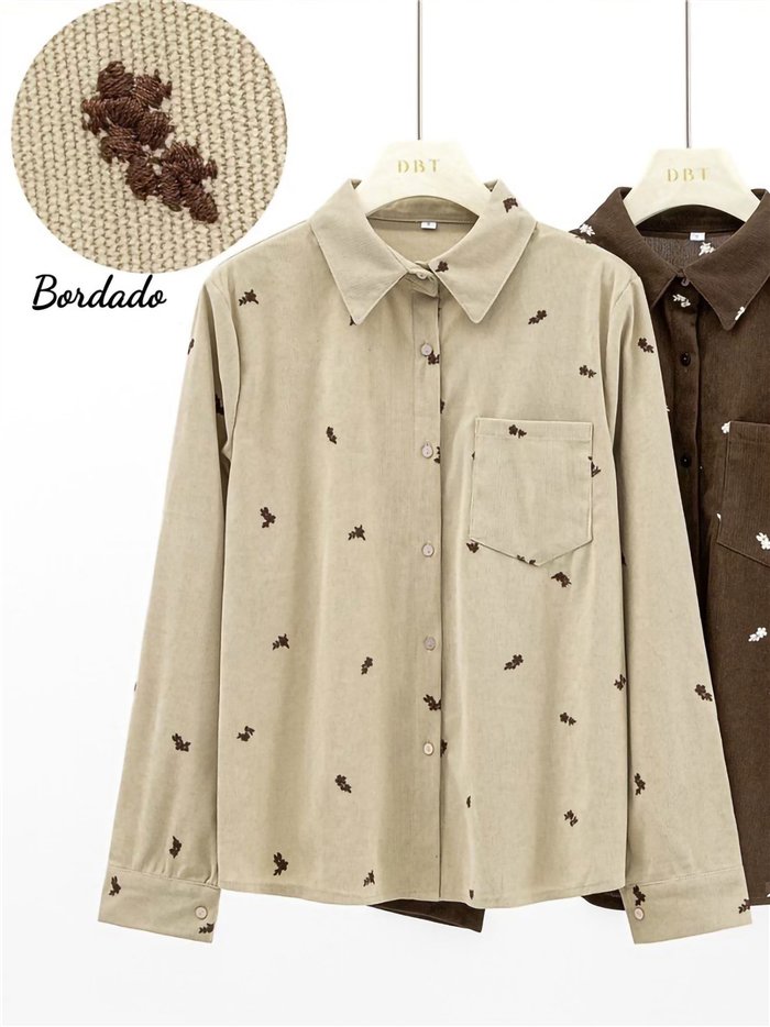 Camisa terciopelo flores bordadas