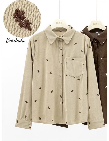Camisa terciopelo flores bordadas