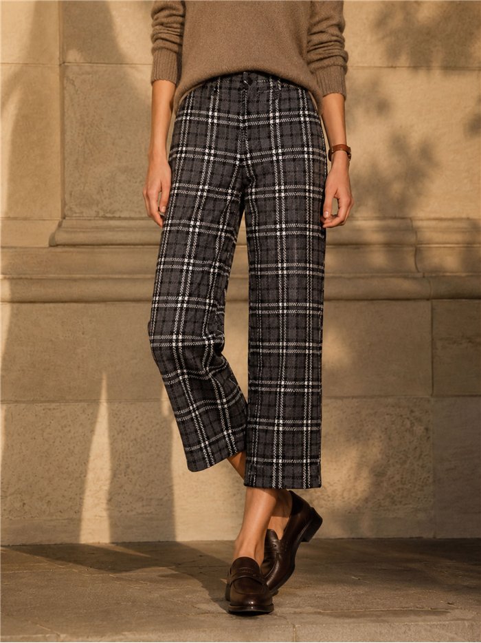 Pantalón cropped cuadros punto