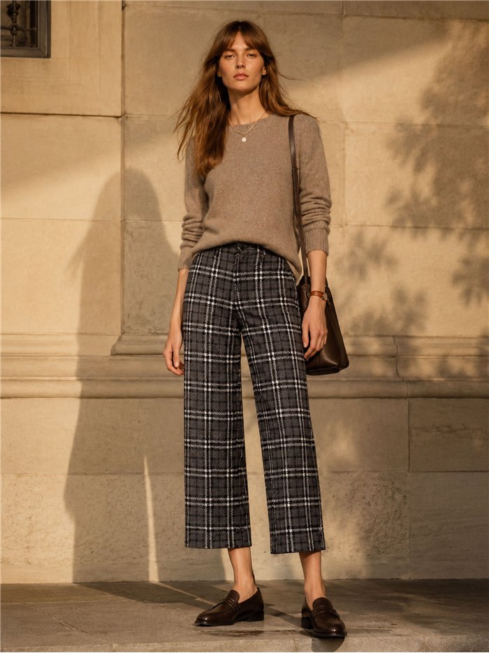 Pantalón cropped cuadros punto