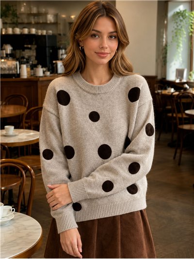 Oversized polka dot knit sweater