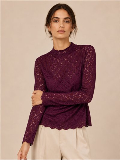 Textured lace high neck top