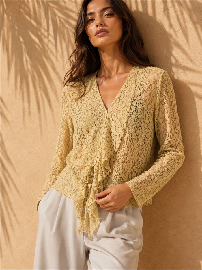 Ruffle front lace blouse