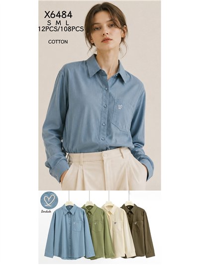 Camisa algodón bolsillo bordado de corazón 2