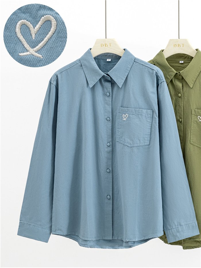 Camisa algodón bolsillo bordado de corazón