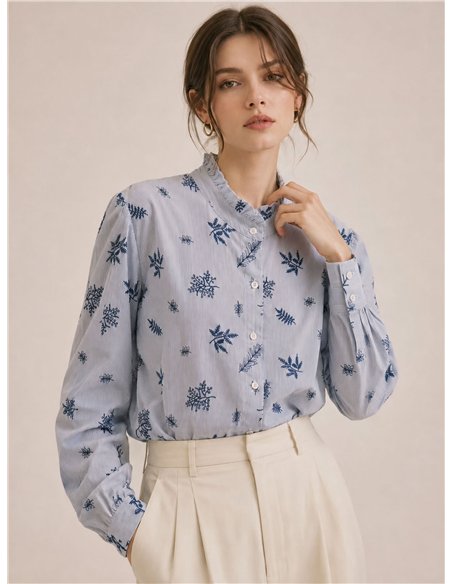 Striped floral embroidered shirt
