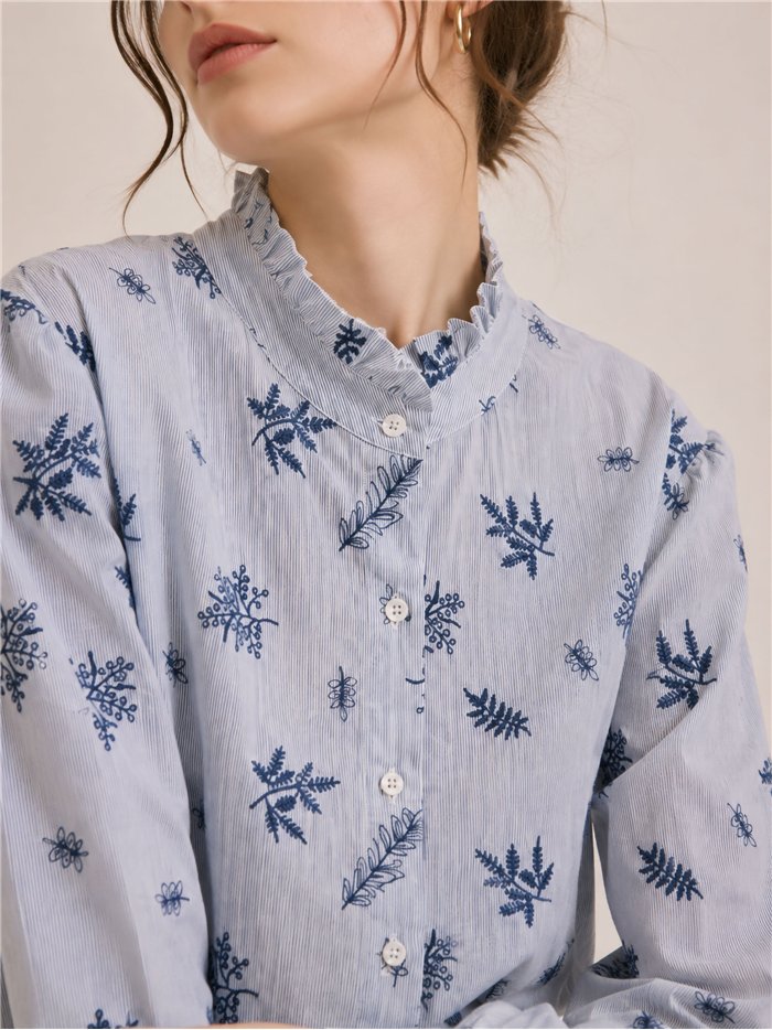 Striped floral embroidered shirt