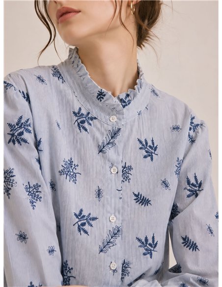 Striped floral embroidered shirt