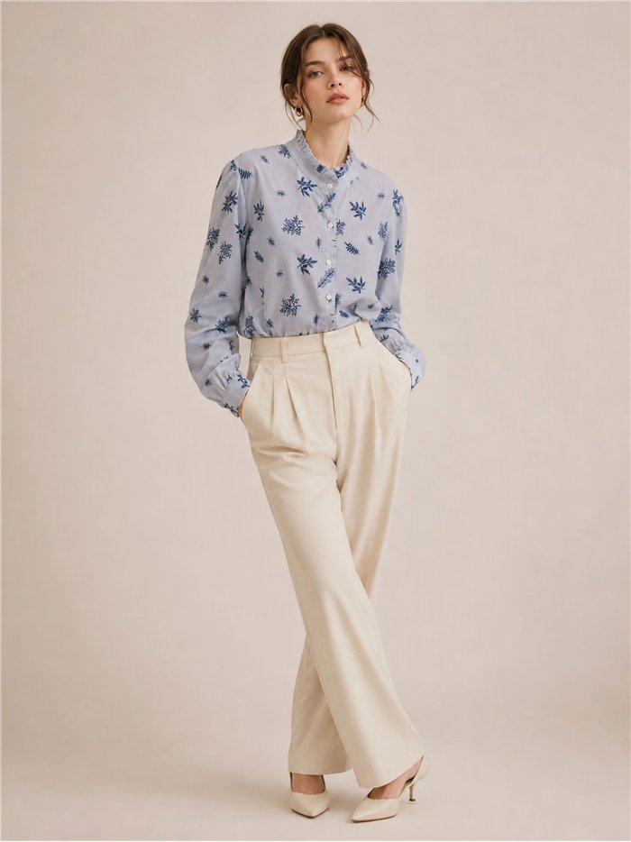 Striped floral embroidered shirt