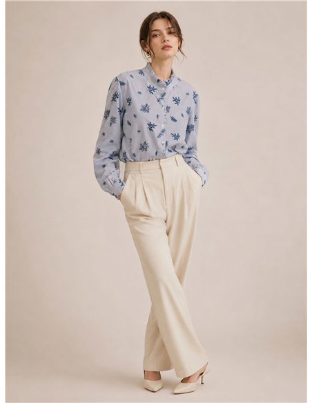 Striped floral embroidered shirt