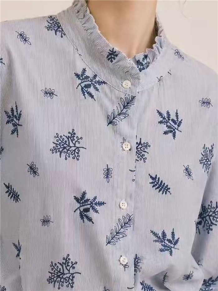Striped floral embroidered shirt