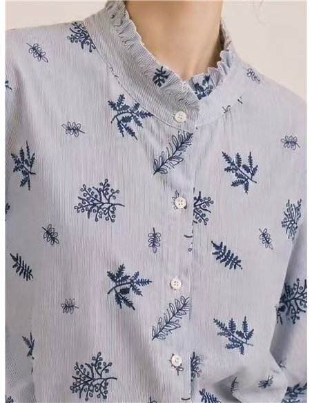 Striped floral embroidered shirt