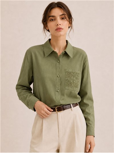 Camisa algodón bolsillo bordado