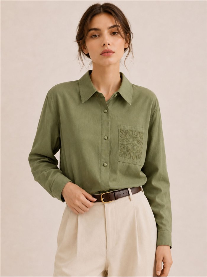 Camisa algodón bolsillo bordado