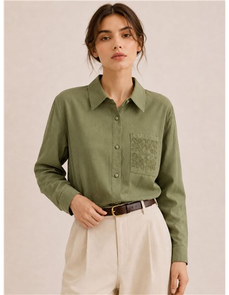 Camisa algodón bolsillo bordado