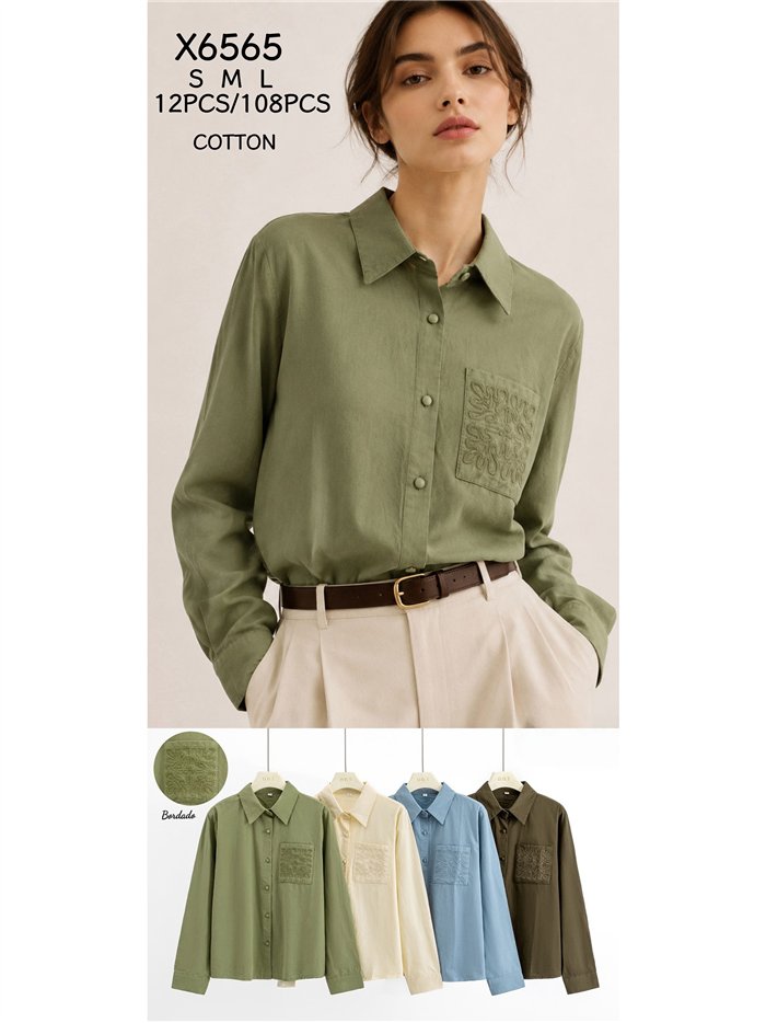 Camisa algodón bolsillo bordado
