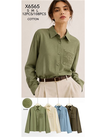 Camisa algodón bolsillo bordado